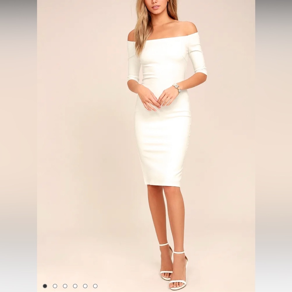 Lulus: Girl Can't Help It Ivory Off-the-Shoulder Midi Dress